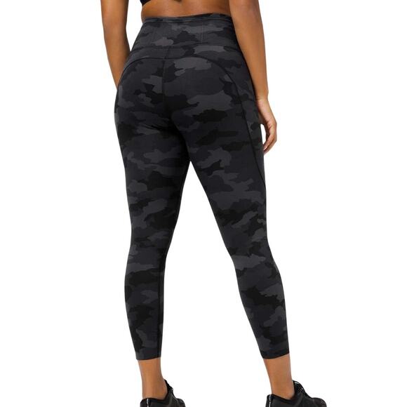Lululemon Fast Free Tight II Non-Reflective Nulux Camo Deep Coal Women's 18 EUC - Picture 2 of 11